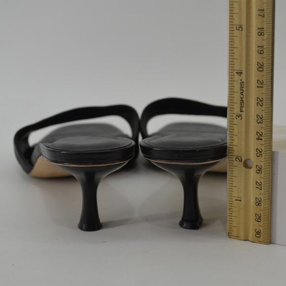 Antonio Melanie Wms Sz 9 Slip On Sandals Black Leather Kitten Heel - Picture 4 of 14